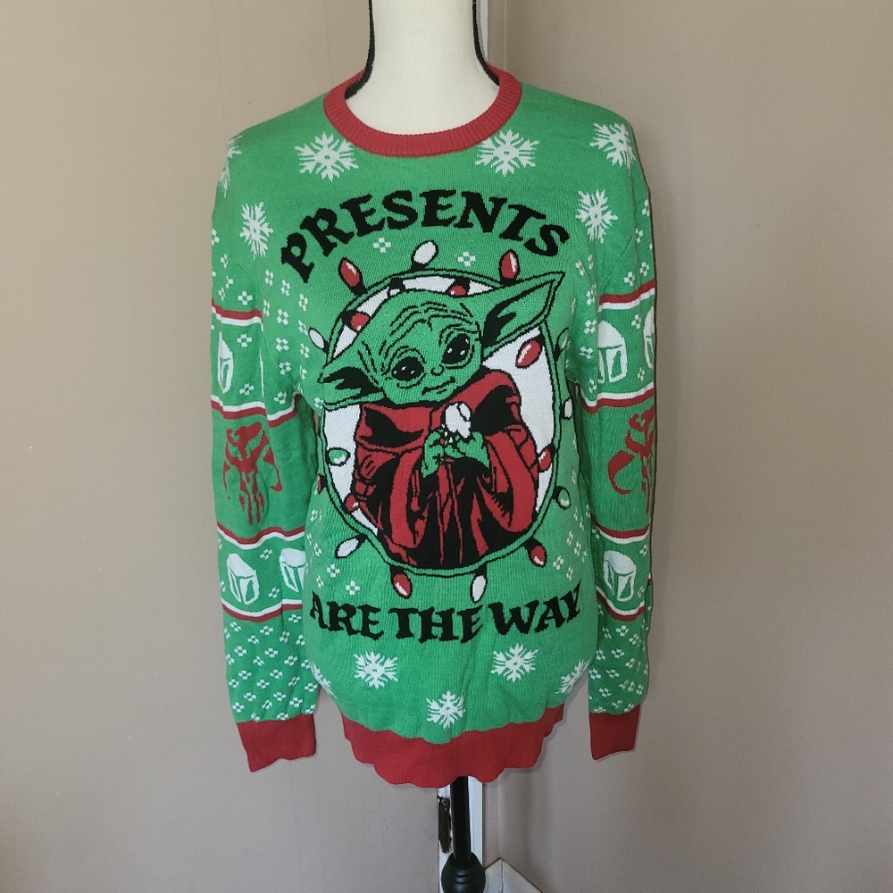 Grogu Green and Red Holiday Sweater